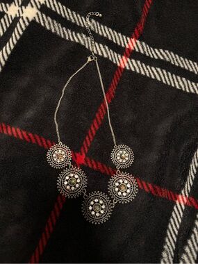 Silver-Tone Floral Medallion Necklace with Iridescent Accents